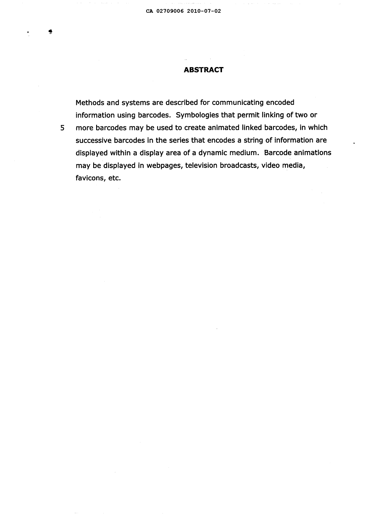 Document de brevet canadien 2709006. Abrégé 20100702. Image 1 de 1