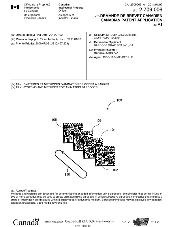 Canadian Patent Document 2709006. Cover Page 20101216. Image 1 of 1