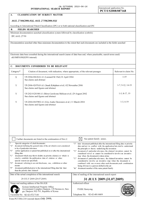 Document de brevet canadien 2709581. PCT 20100616. Image 1 de 2