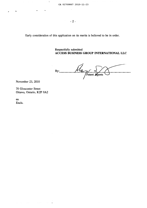 Canadian Patent Document 2709867. Prosecution-Amendment 20101123. Image 2 of 9
