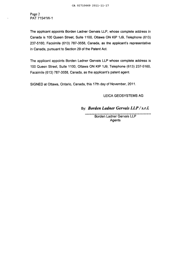 Document de brevet canadien 2710669. Correspondance 20111117. Image 3 de 3