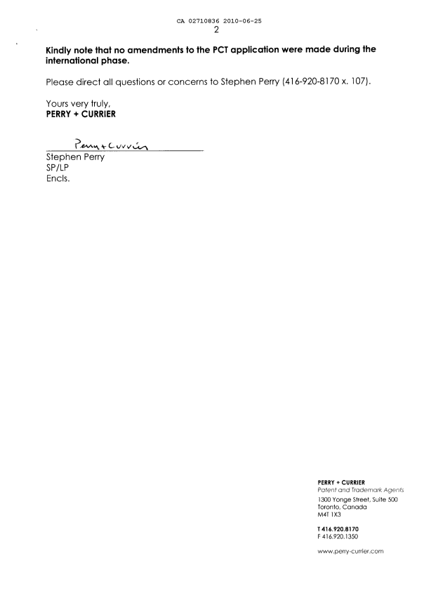 Document de brevet canadien 2710836. Cession 20100625. Image 2 de 4