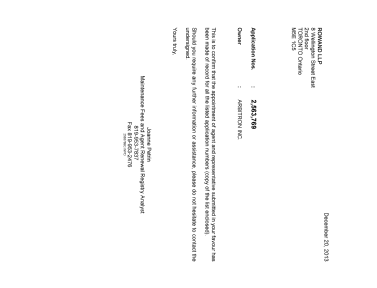 Document de brevet canadien 2710836. Correspondance 20131220. Image 1 de 1