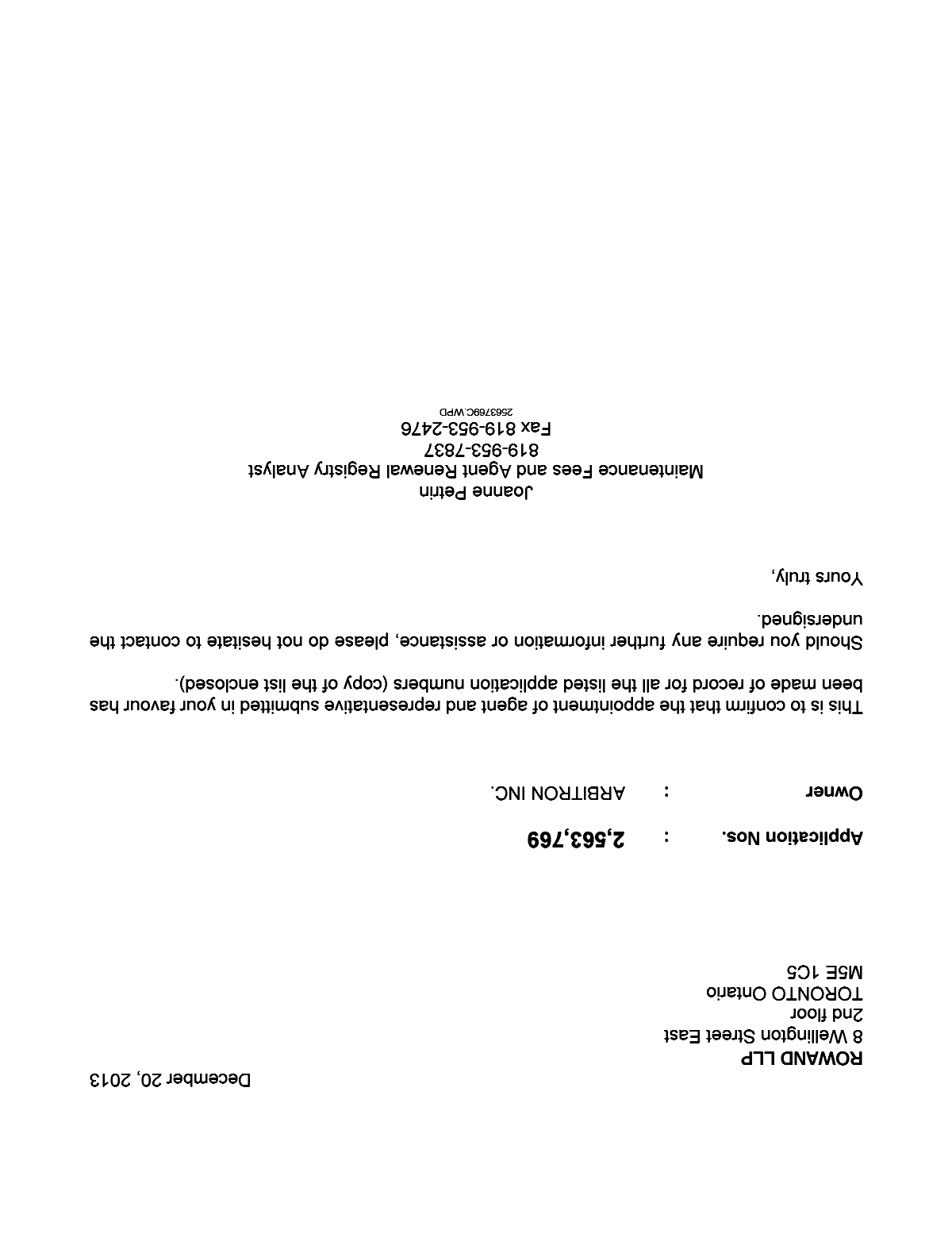 Canadian Patent Document 2710836. Correspondence 20131220. Image 1 of 1