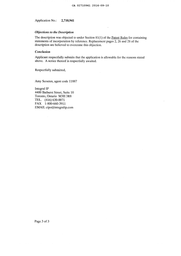 Document de brevet canadien 2710941. Correspondance 20140910. Image 5 de 5