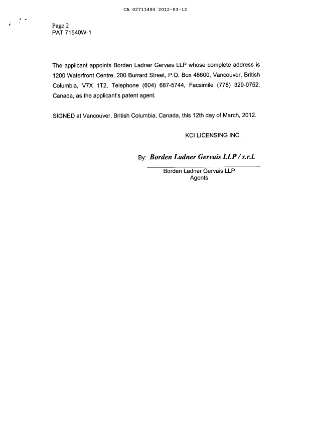 Canadian Patent Document 2711493. Correspondence 20111212. Image 3 of 3