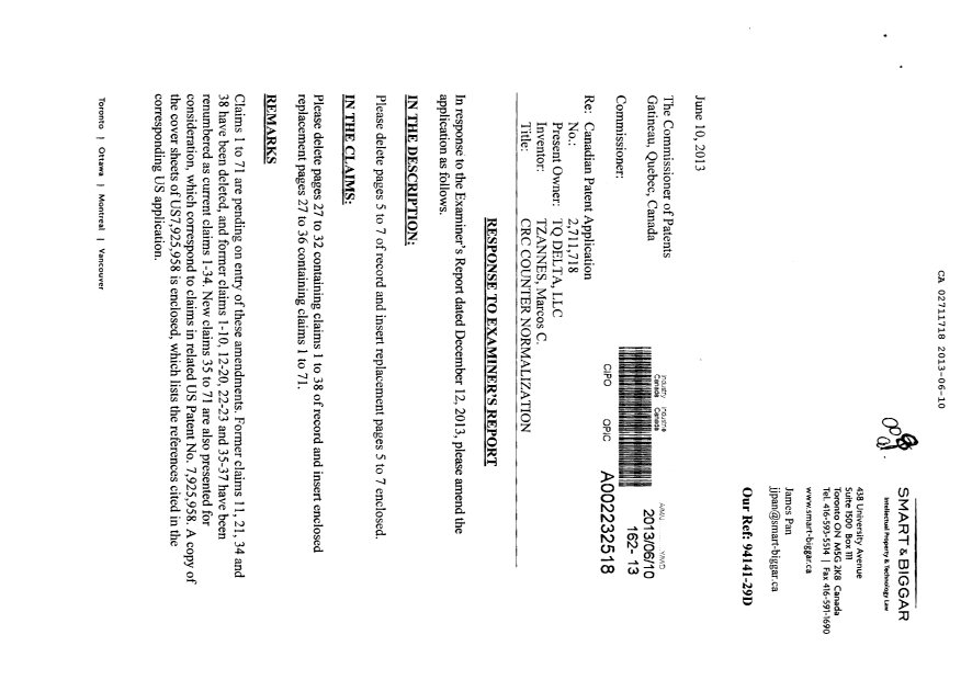 Document de brevet canadien 2711718. Poursuite-Amendment 20130610. Image 1 de 16