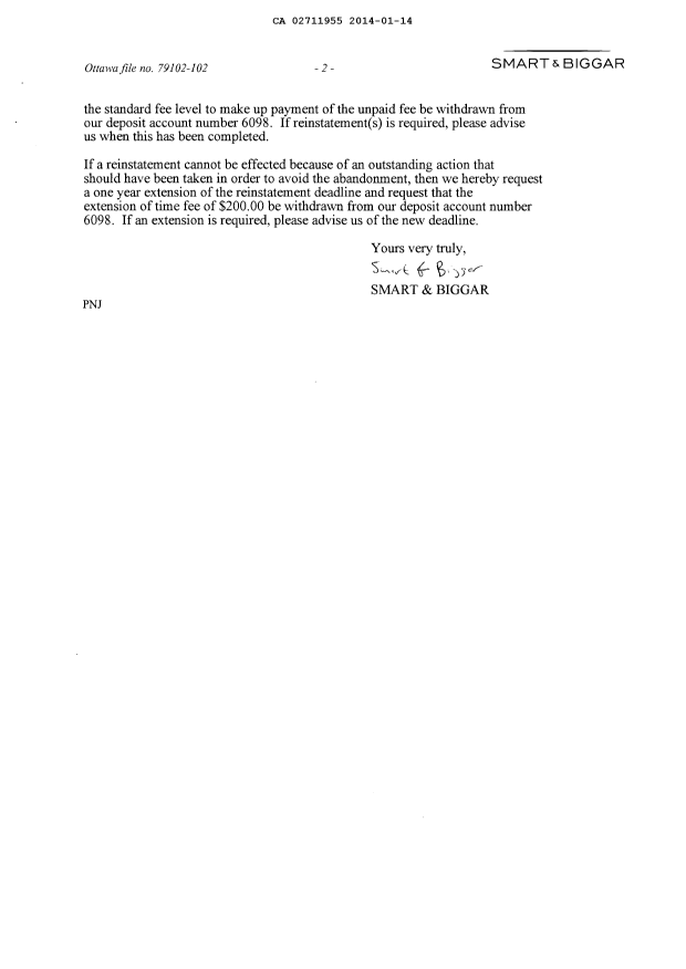 Document de brevet canadien 2711955. Poursuite-Amendment 20140114. Image 2 de 2