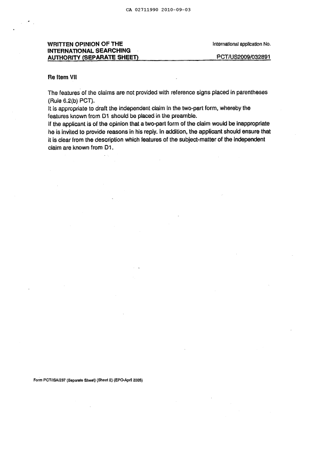 Document de brevet canadien 2711990. PCT 20100903. Image 8 de 8