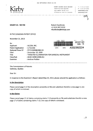 Document de brevet canadien 2712016. Poursuite-Amendment 20131121. Image 1 de 6