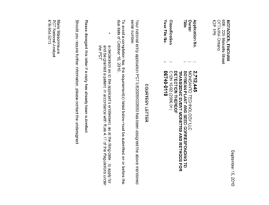 Document de brevet canadien 2712445. Correspondance 20091215. Image 1 de 1