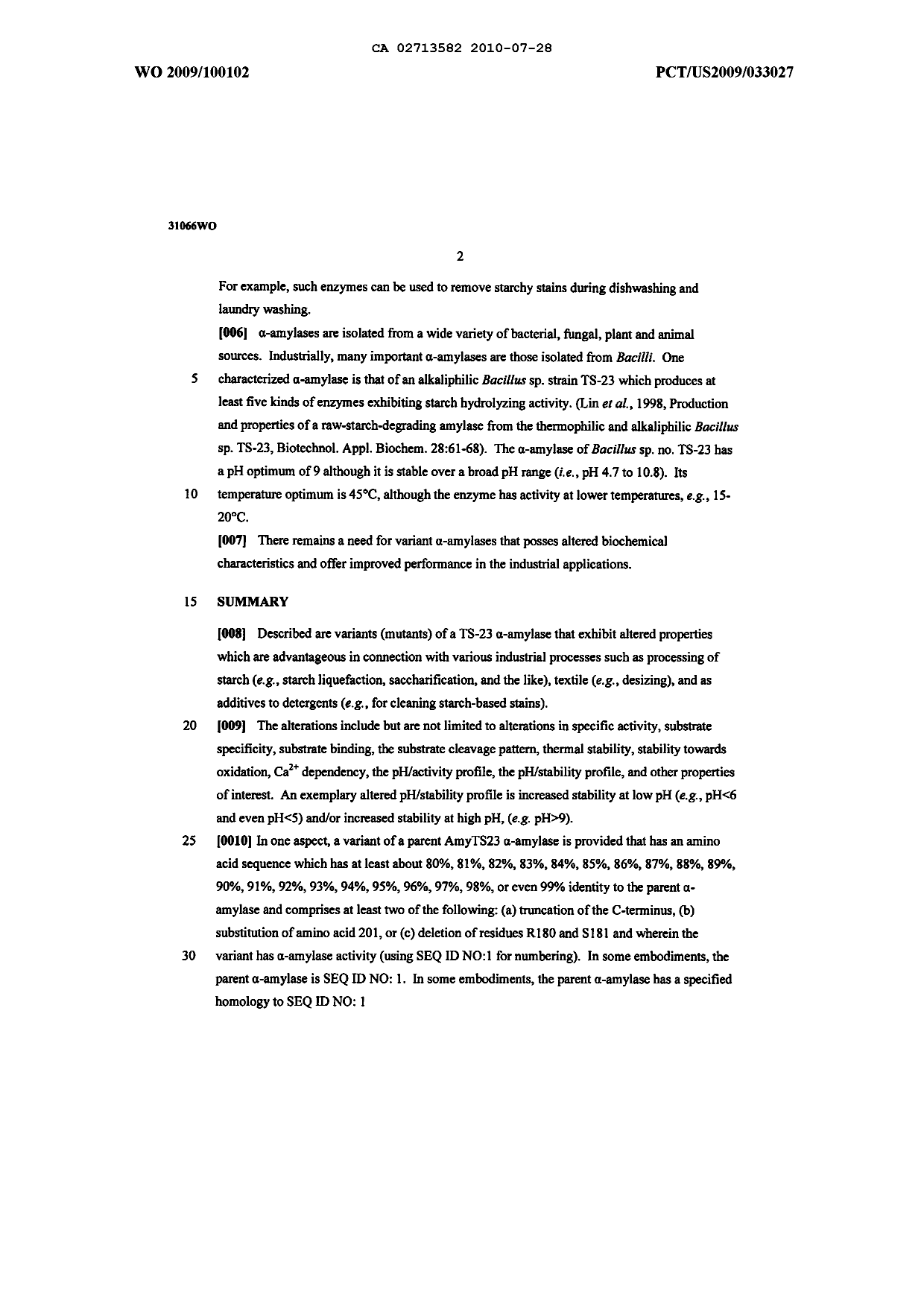 Document de brevet canadien 2713582. Description 20091214. Image 2 de 93