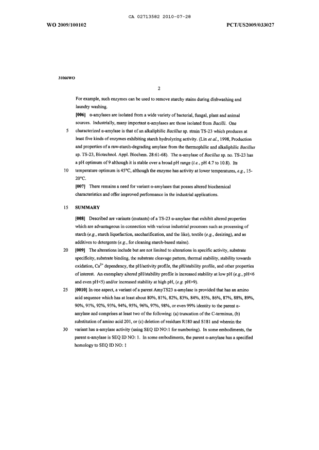 Document de brevet canadien 2713582. Description 20100728. Image 2 de 93