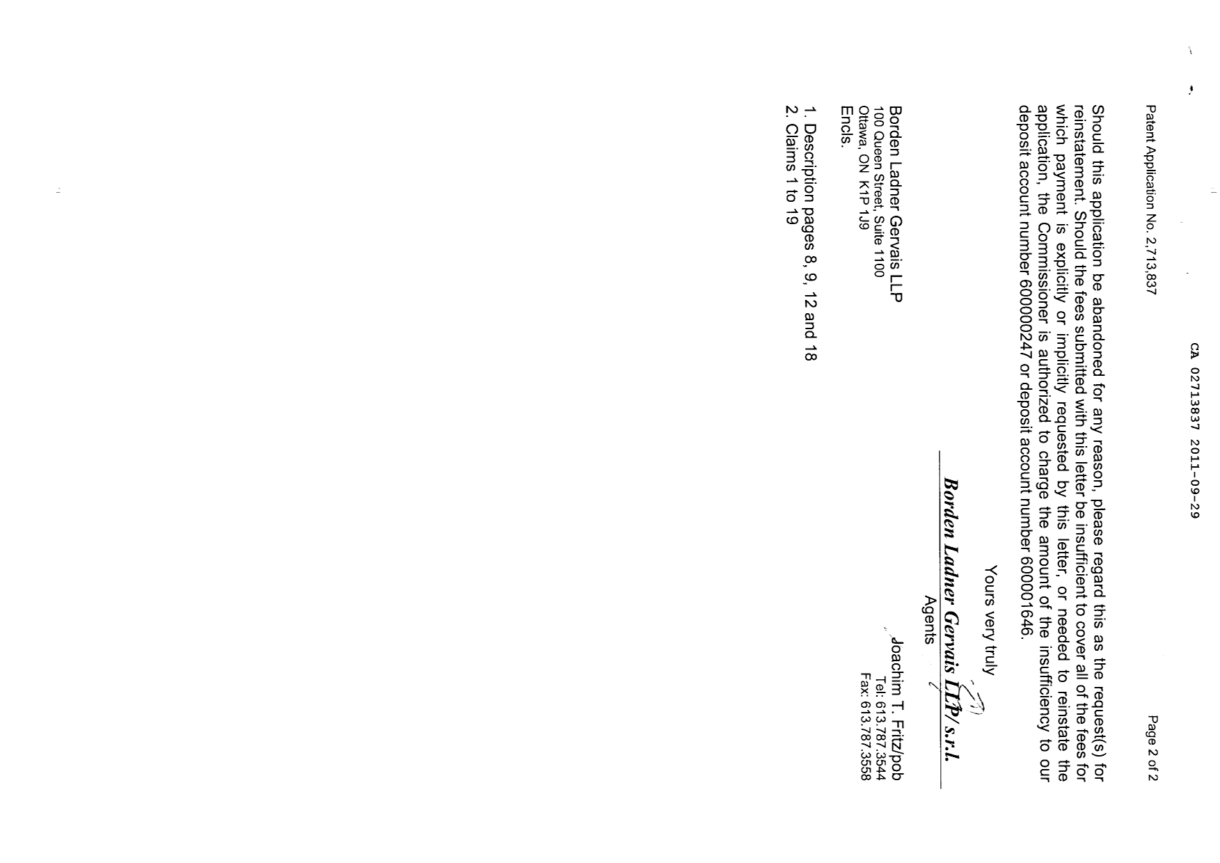Canadian Patent Document 2713837. Prosecution-Amendment 20101229. Image 2 of 9