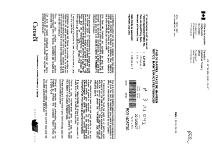 Document de brevet canadien 2714476. Taxes 20121227. Image 1 de 2