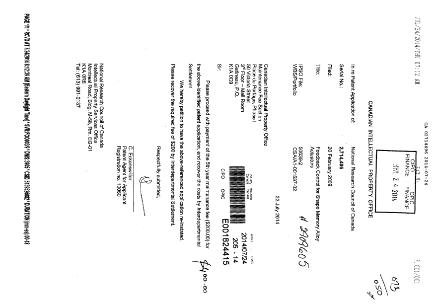 Document de brevet canadien 2714496. Taxes 20140724. Image 1 de 1
