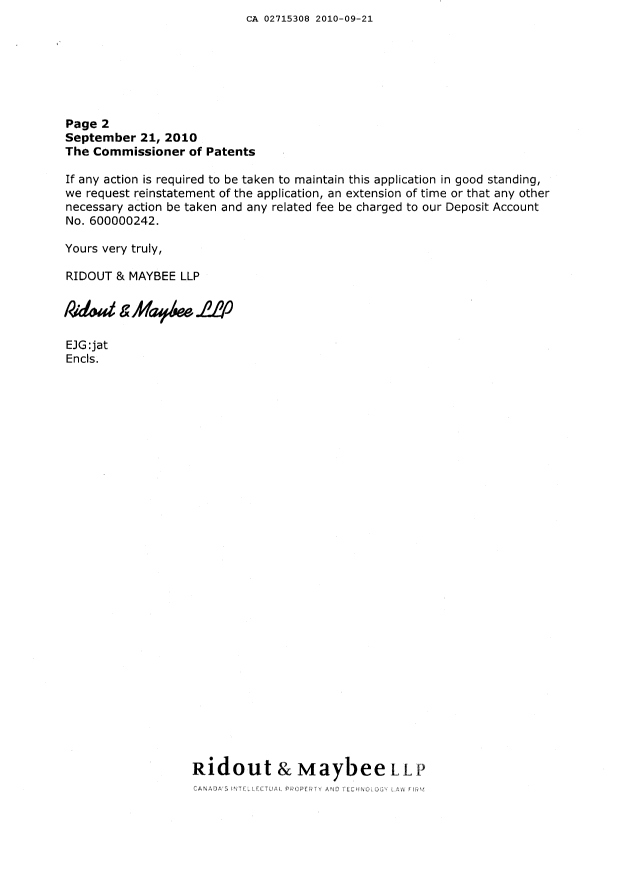 Document de brevet canadien 2715308. Cession 20100921. Image 2 de 4