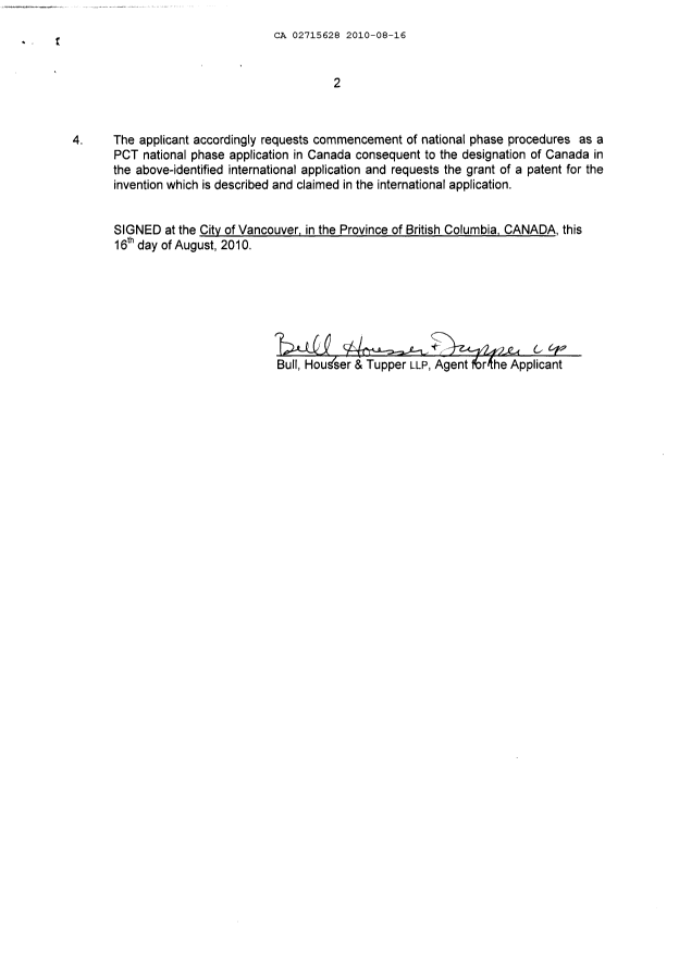 Document de brevet canadien 2715628. Cession 20100816. Image 6 de 6