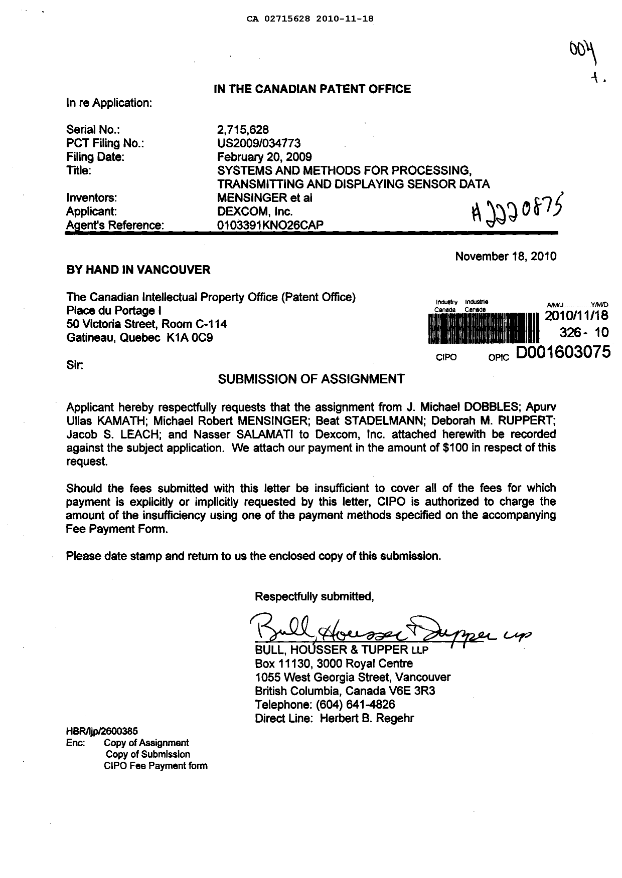 Document de brevet canadien 2715628. Cession 20101118. Image 1 de 10