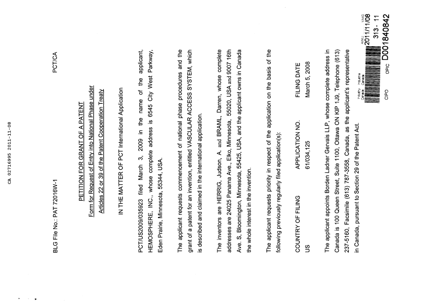 Canadian Patent Document 2716995. Correspondence 20101208. Image 2 of 3