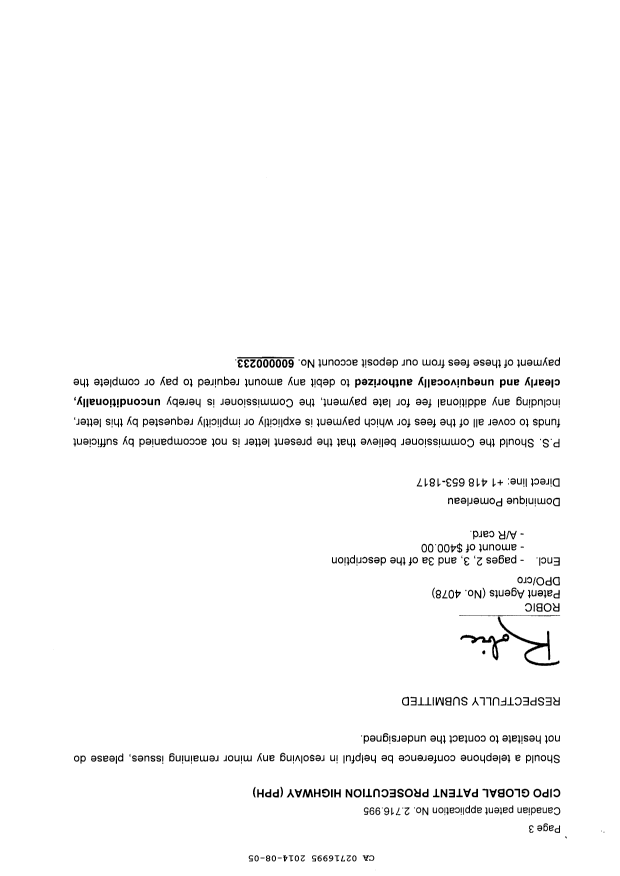 Document de brevet canadien 2716995. Poursuite-Amendment 20131205. Image 3 de 6