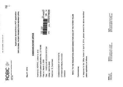 Document de brevet canadien 2716995. Poursuite-Amendment 20131207. Image 1 de 6