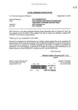 Document de brevet canadien 2717165. Correspondance 20100914. Image 1 de 1
