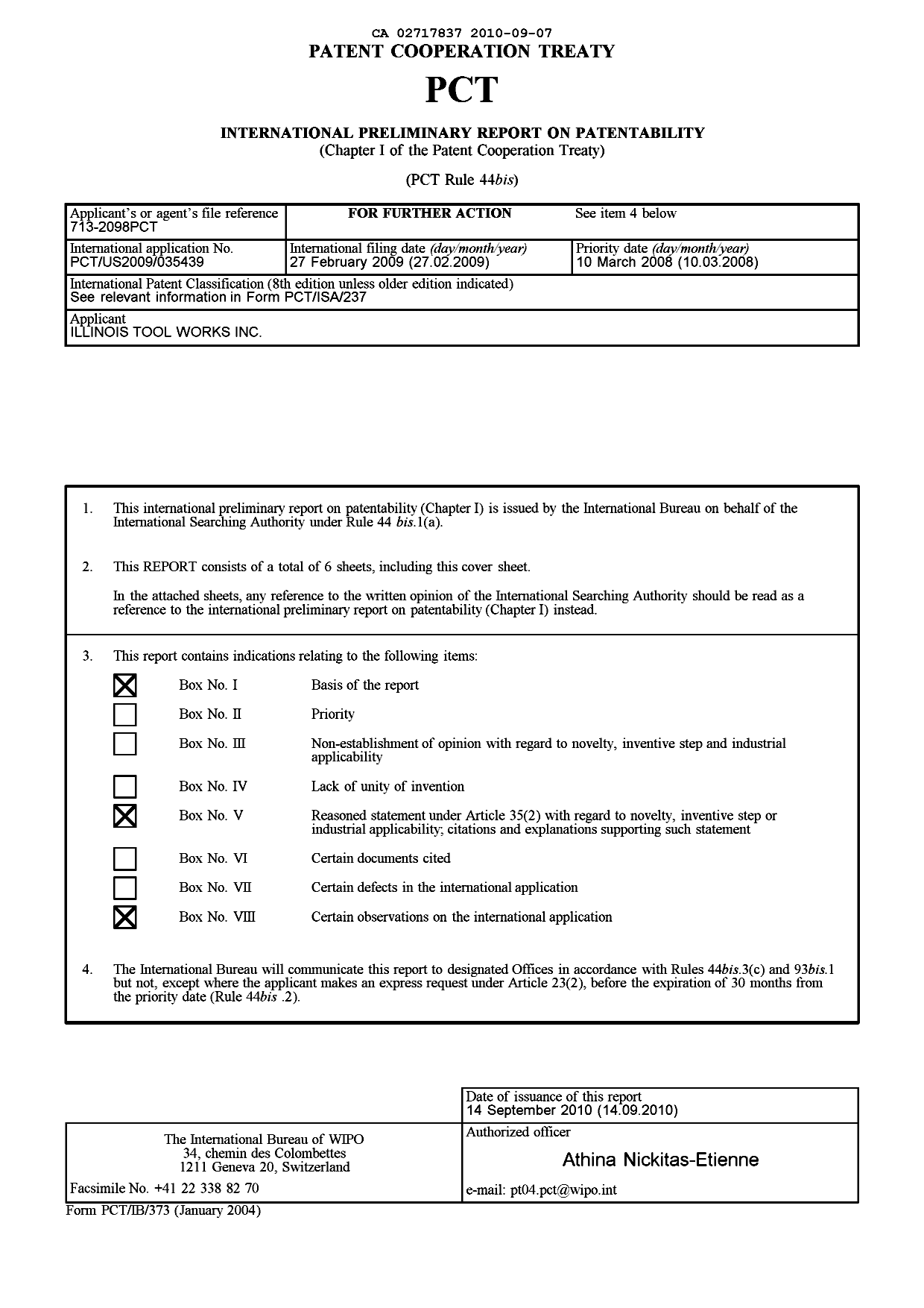 Document de brevet canadien 2717837. PCT 20100907. Image 1 de 8