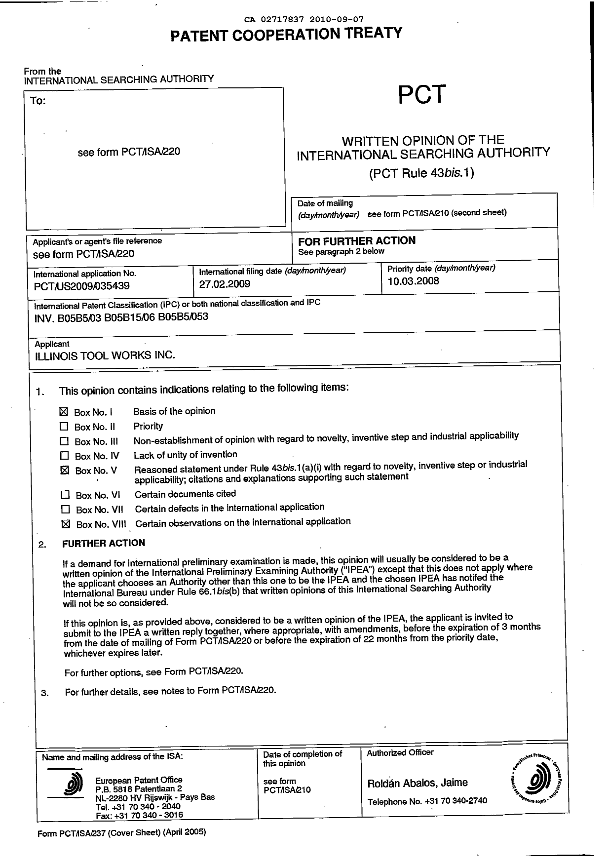 Canadian Patent Document 2717837. PCT 20100907. Image 2 of 8