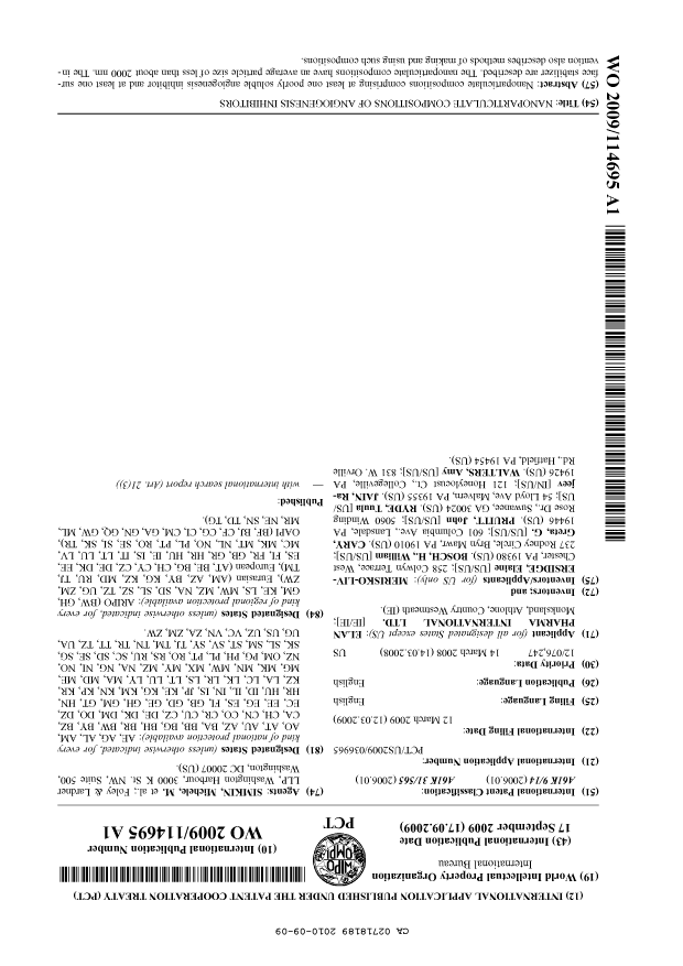 Canadian Patent Document 2718189. Abstract 20100909. Image 1 of 1