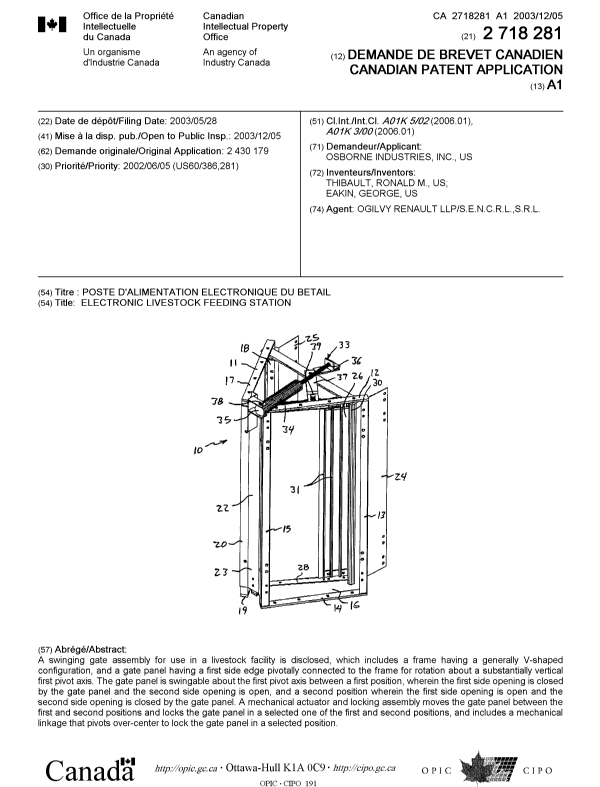 Canadian Patent Document 2718281. Cover Page 20101216. Image 1 of 1