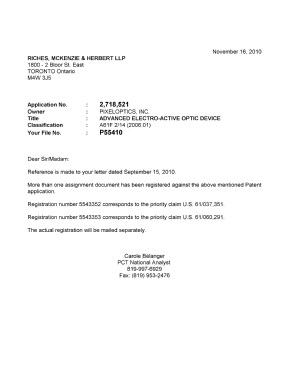 Document de brevet canadien 2718521. Correspondance 20101116. Image 1 de 1