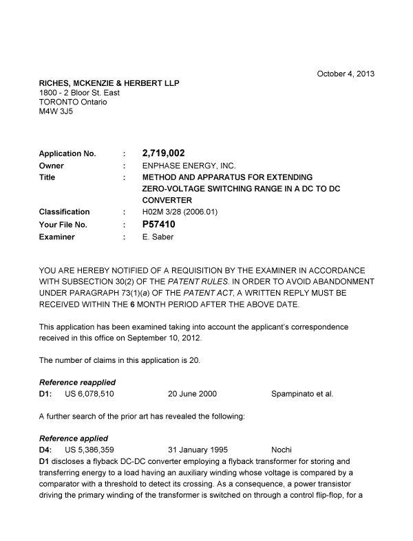 Document de brevet canadien 2719002. Poursuite-Amendment 20121204. Image 1 de 3