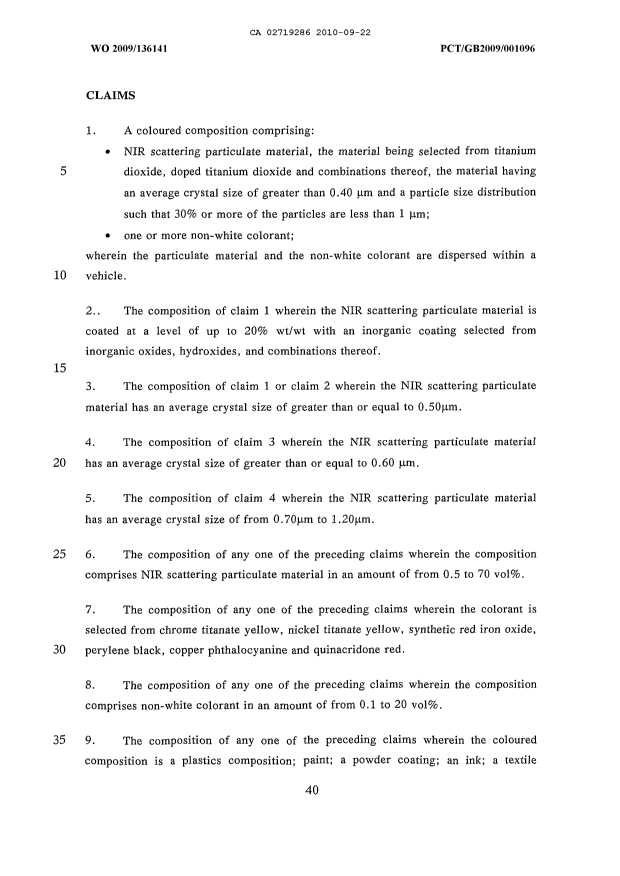 Document de brevet canadien 2719286. Revendications 20100922. Image 1 de 5