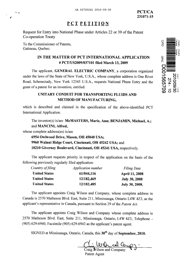 Document de brevet canadien 2720241. Cession 20100930. Image 2 de 3