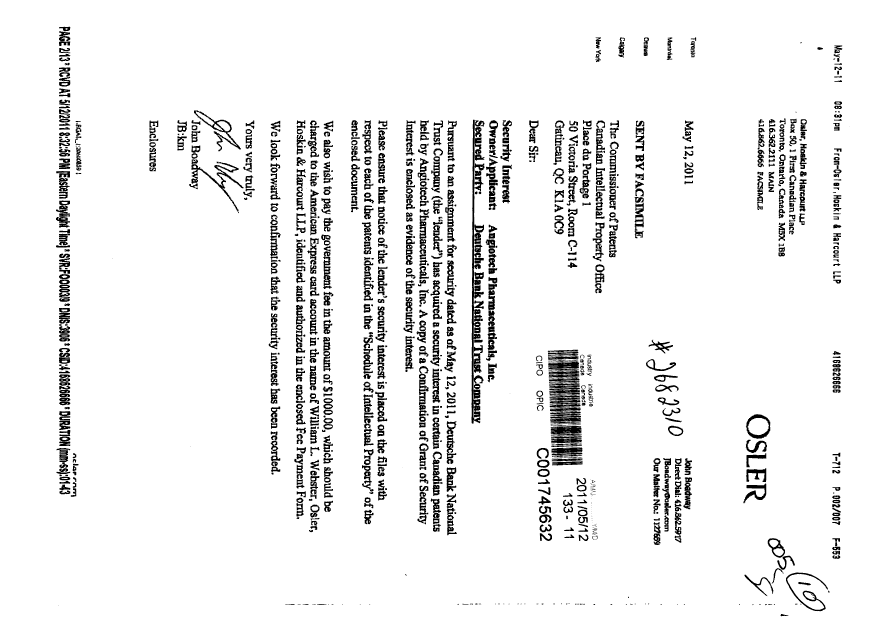 Document de brevet canadien 2722092. Cession 20110512. Image 1 de 12