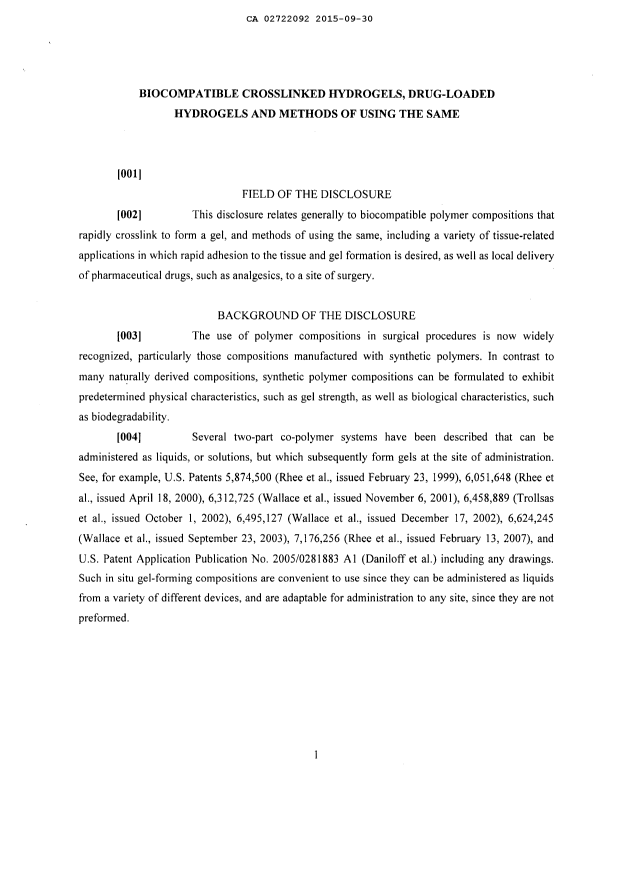Document de brevet canadien 2722092. Description 20150930. Image 1 de 91