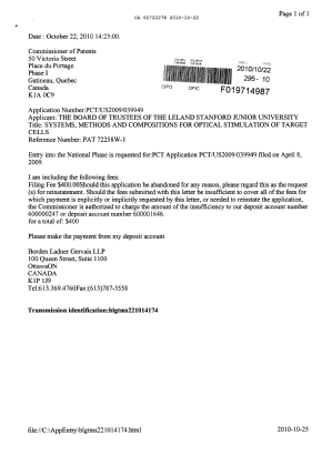 Document de brevet canadien 2722278. Cession 20101022. Image 1 de 5