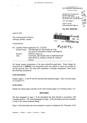 Document de brevet canadien 2722278. Poursuite-Amendment 20140408. Image 1 de 17