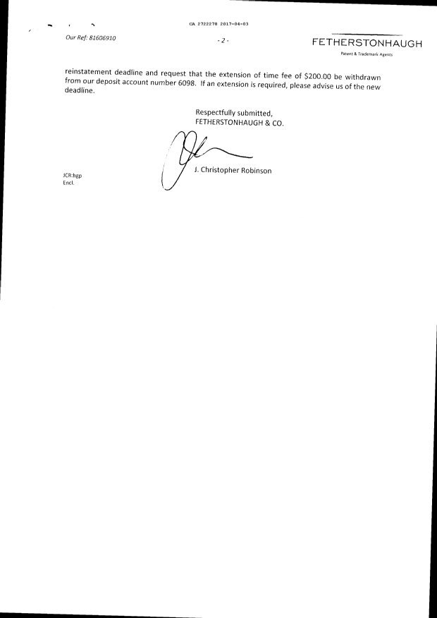 Document de brevet canadien 2722278. Modification 20170403. Image 2 de 3