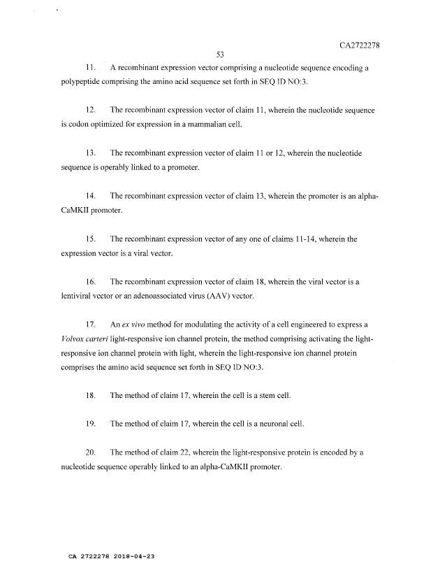 Document de brevet canadien 2722278. Revendications 20180423. Image 2 de 4