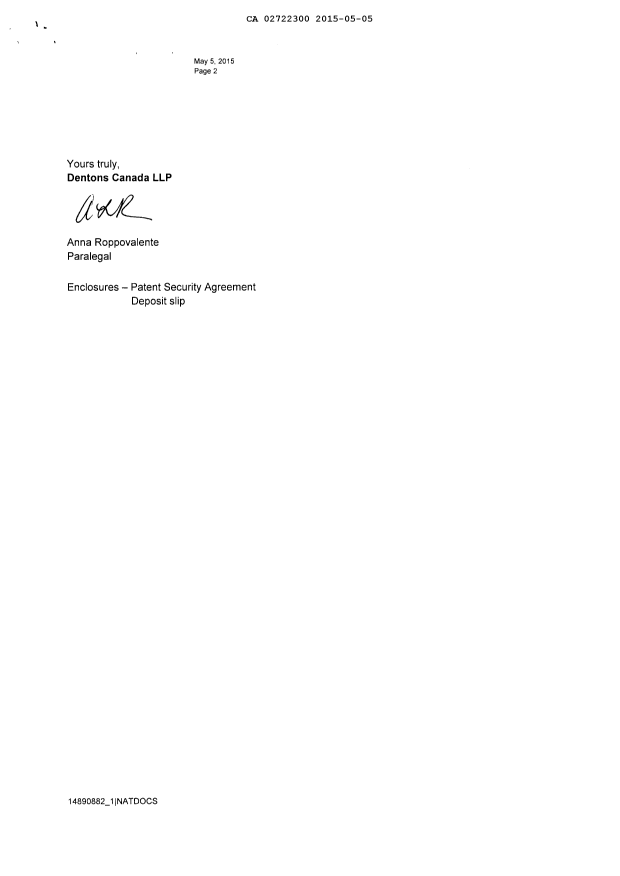 Document de brevet canadien 2722300. Cession 20150505. Image 2 de 7