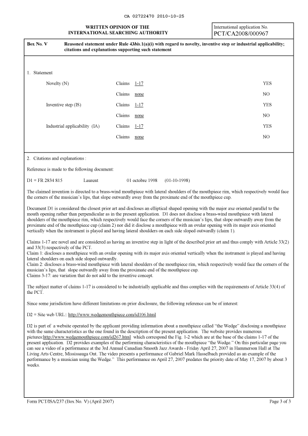Document de brevet canadien 2722470. PCT 20101025. Image 6 de 6