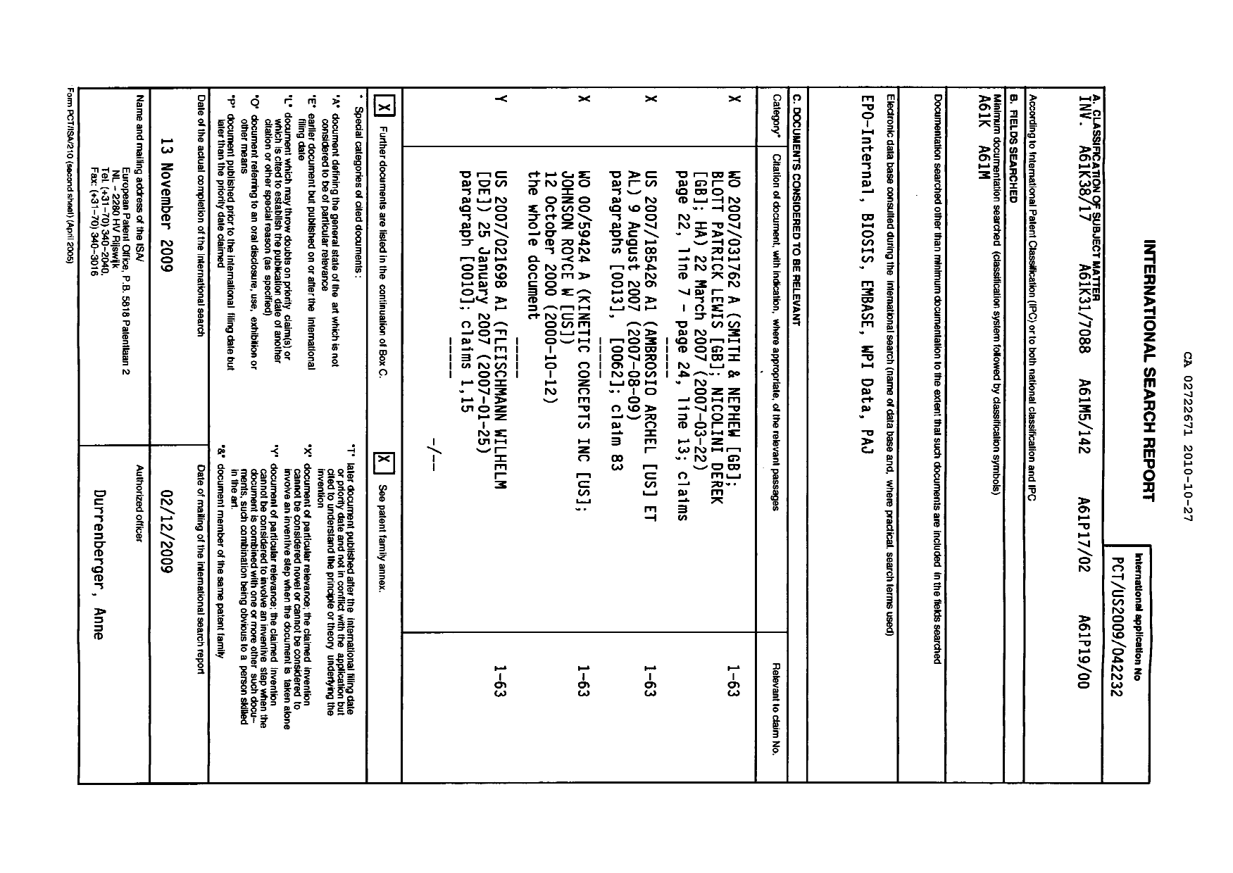 Document de brevet canadien 2722671. PCT 20101027. Image 1 de 10