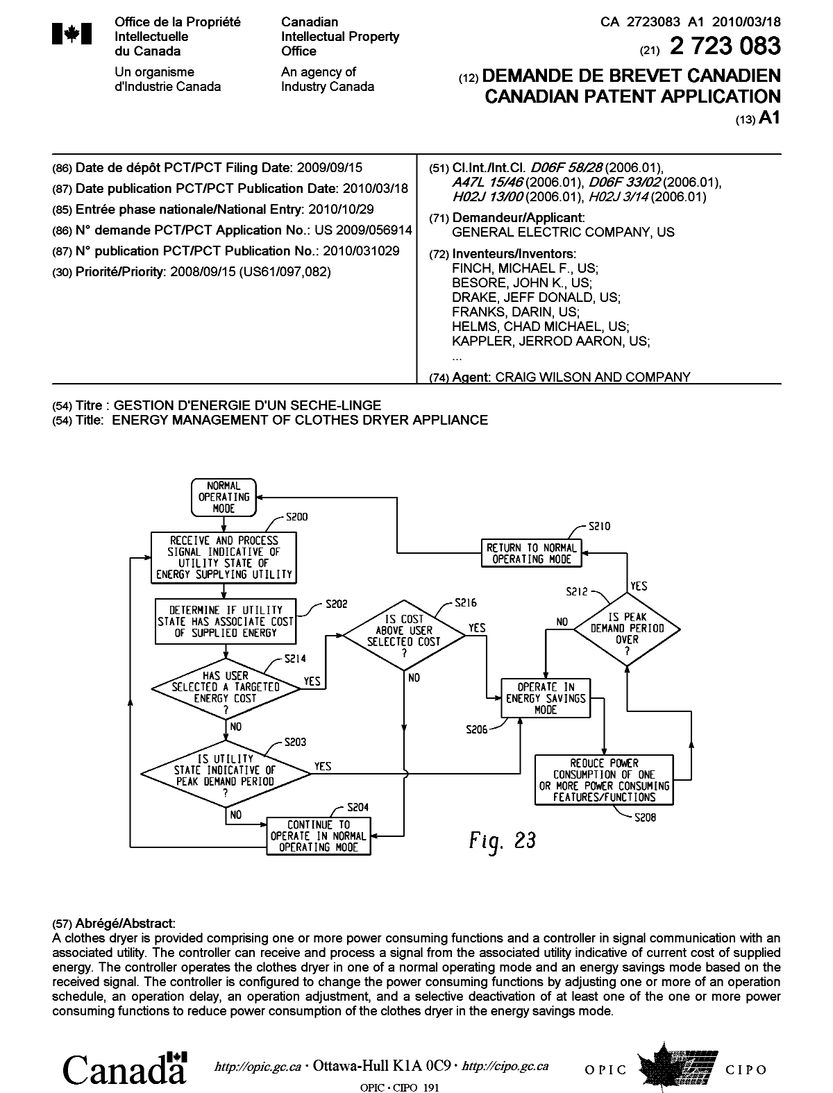 Canadian Patent Document 2723083. Cover Page 20110124. Image 1 of 2