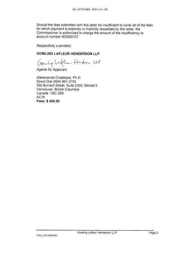Document de brevet canadien 2723486. Cession 20101104. Image 2 de 4