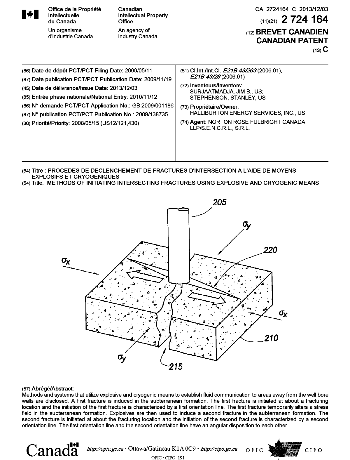 Document de brevet canadien 2724164. Page couverture 20131031. Image 1 de 1