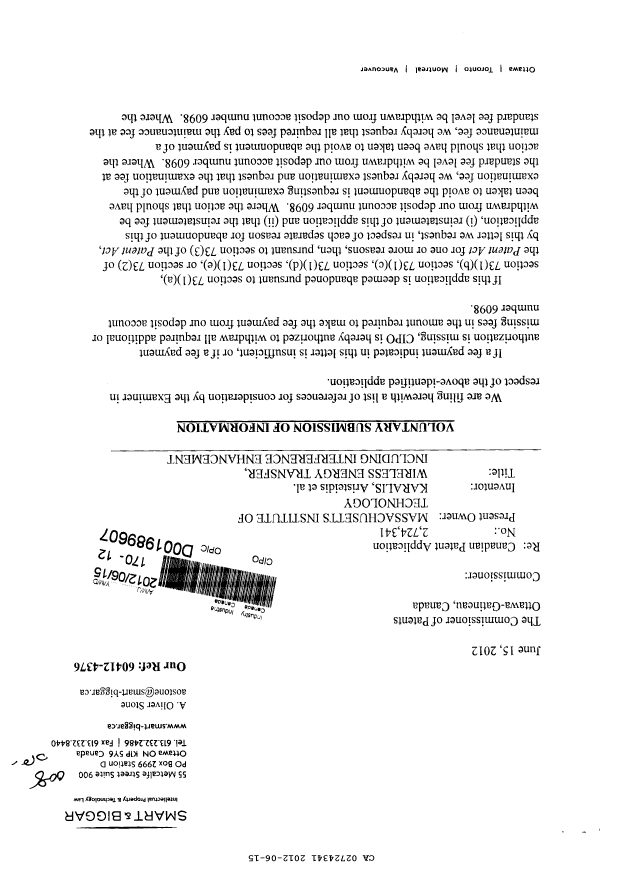 Canadian Patent Document 2724341. Prosecution-Amendment 20120615. Image 1 of 2