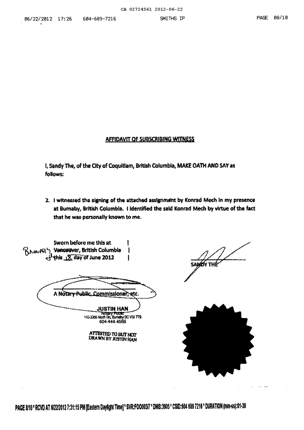 Canadian Patent Document 2724561. Assignment 20111222. Image 7 of 9