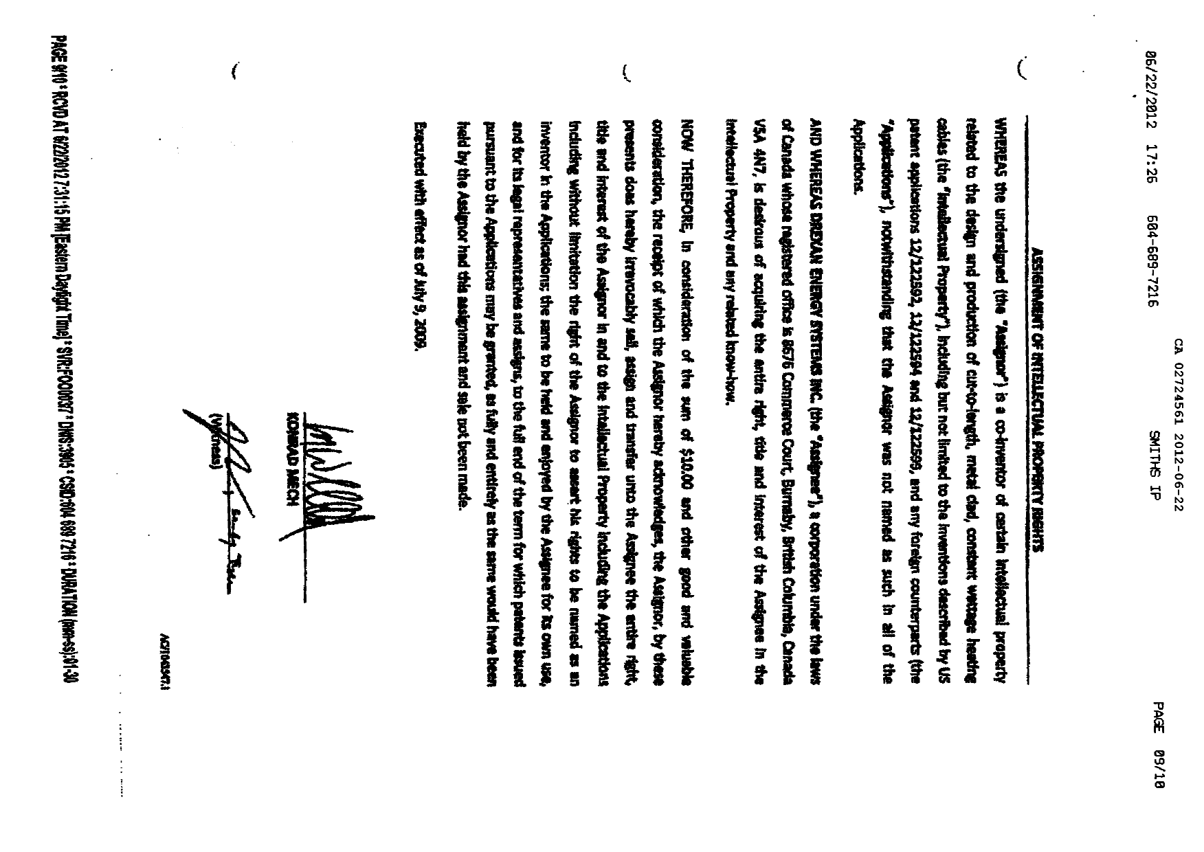 Document de brevet canadien 2724561. Cession 20111222. Image 8 de 9